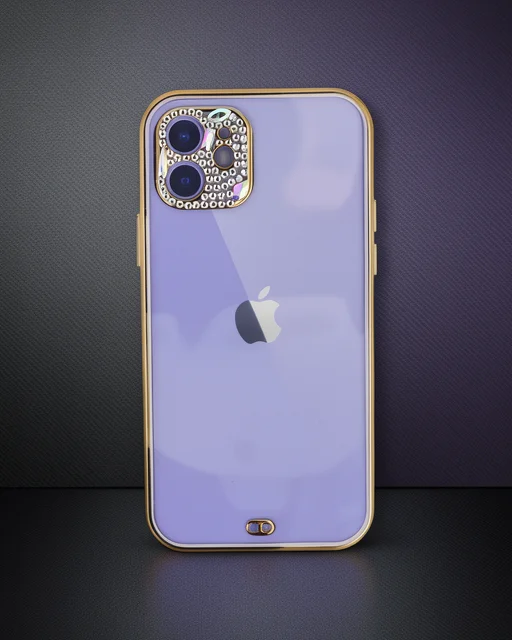 Apple İphone 12 Kılıf Liva Taşlı Silikon - Mor