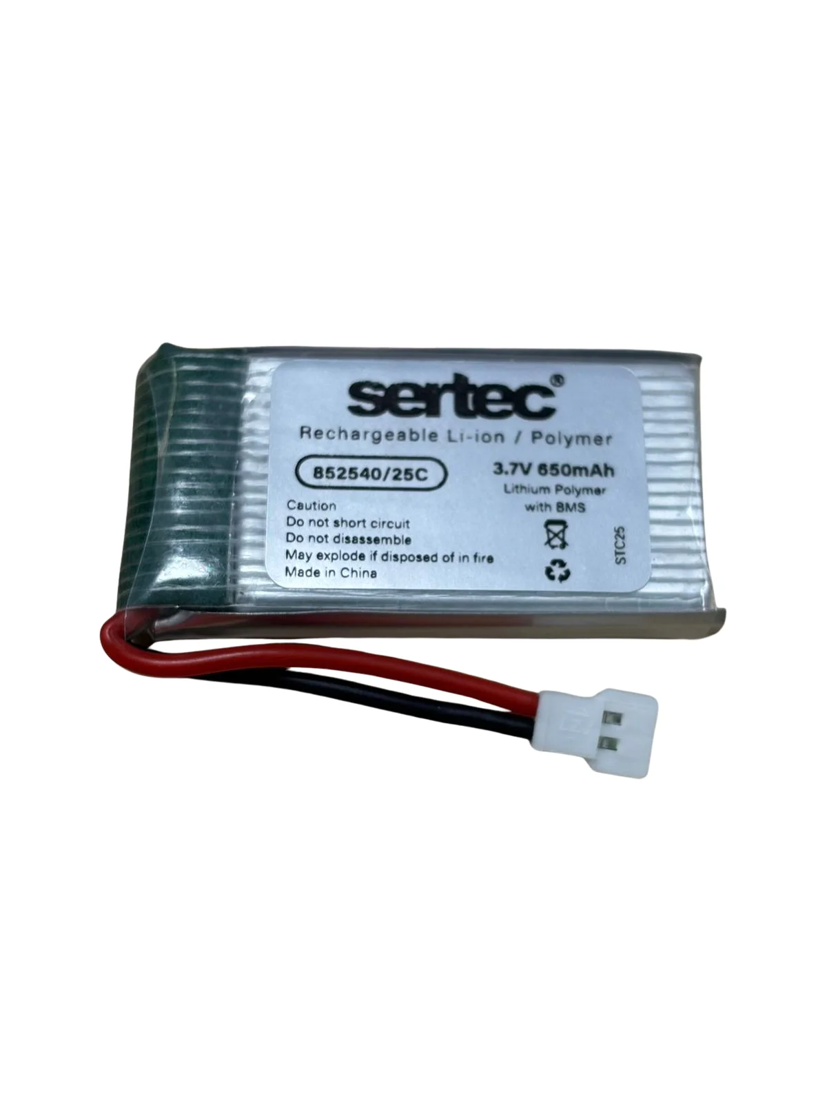 852540 3.7V 650mAh 20C BEYAZ SOKET Drone Bataryası