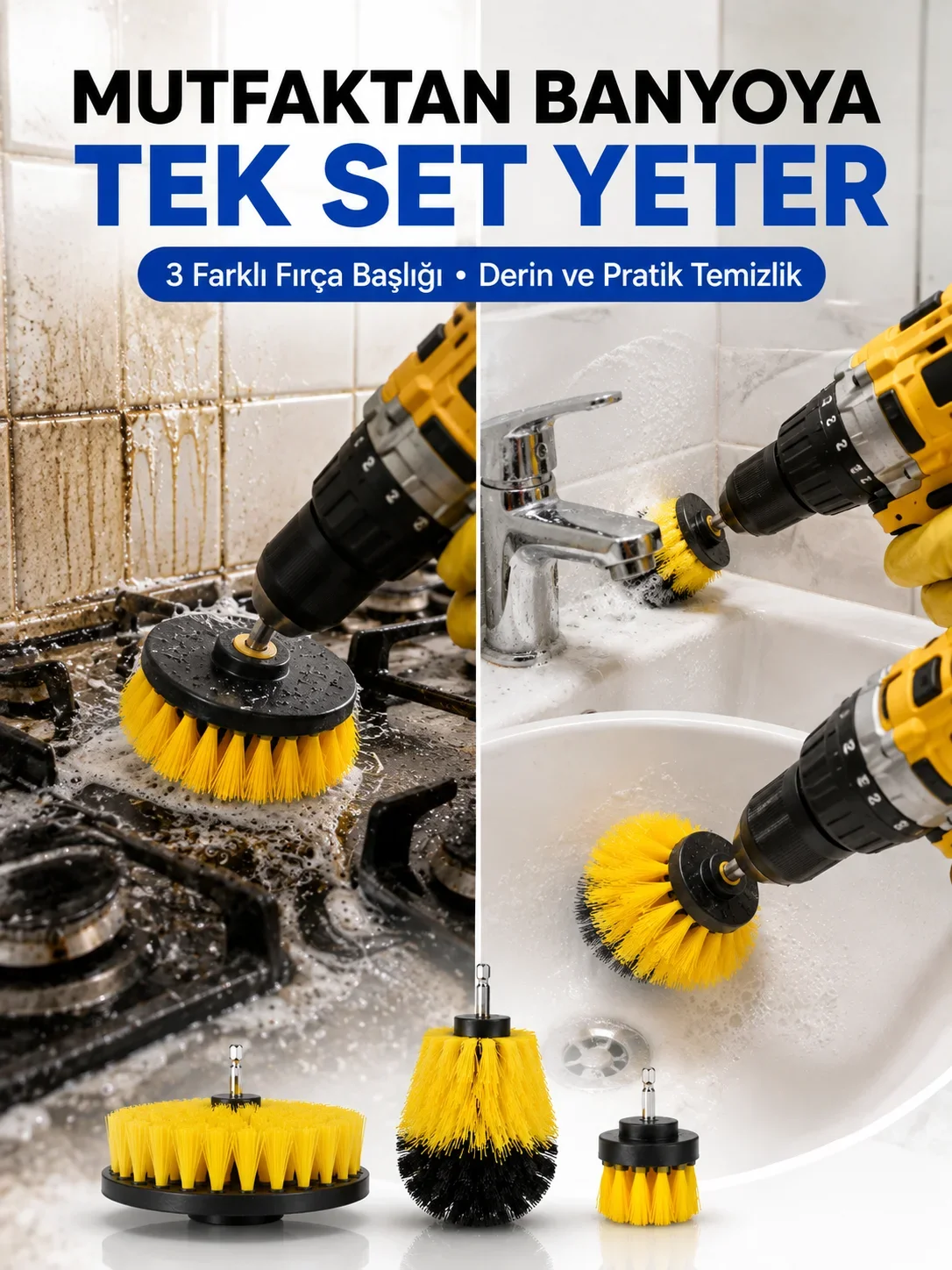 Profesyonel Matkap Ucu Tezlik Fırçası 3’lü Set