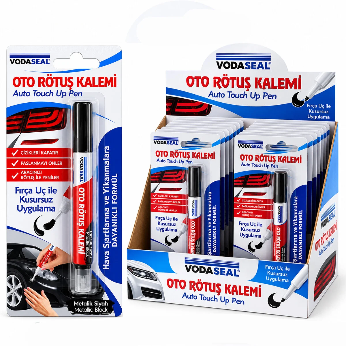 12 Adet Metalik Siyah Oto Rötuş Kalem Fırça Uç 5ML