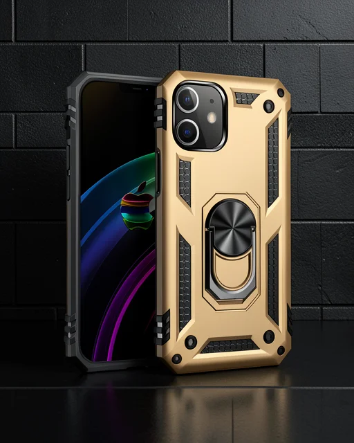 Apple İphone 12 Kılıf Sofya Yüzüklü Silikon Kapak - Gold