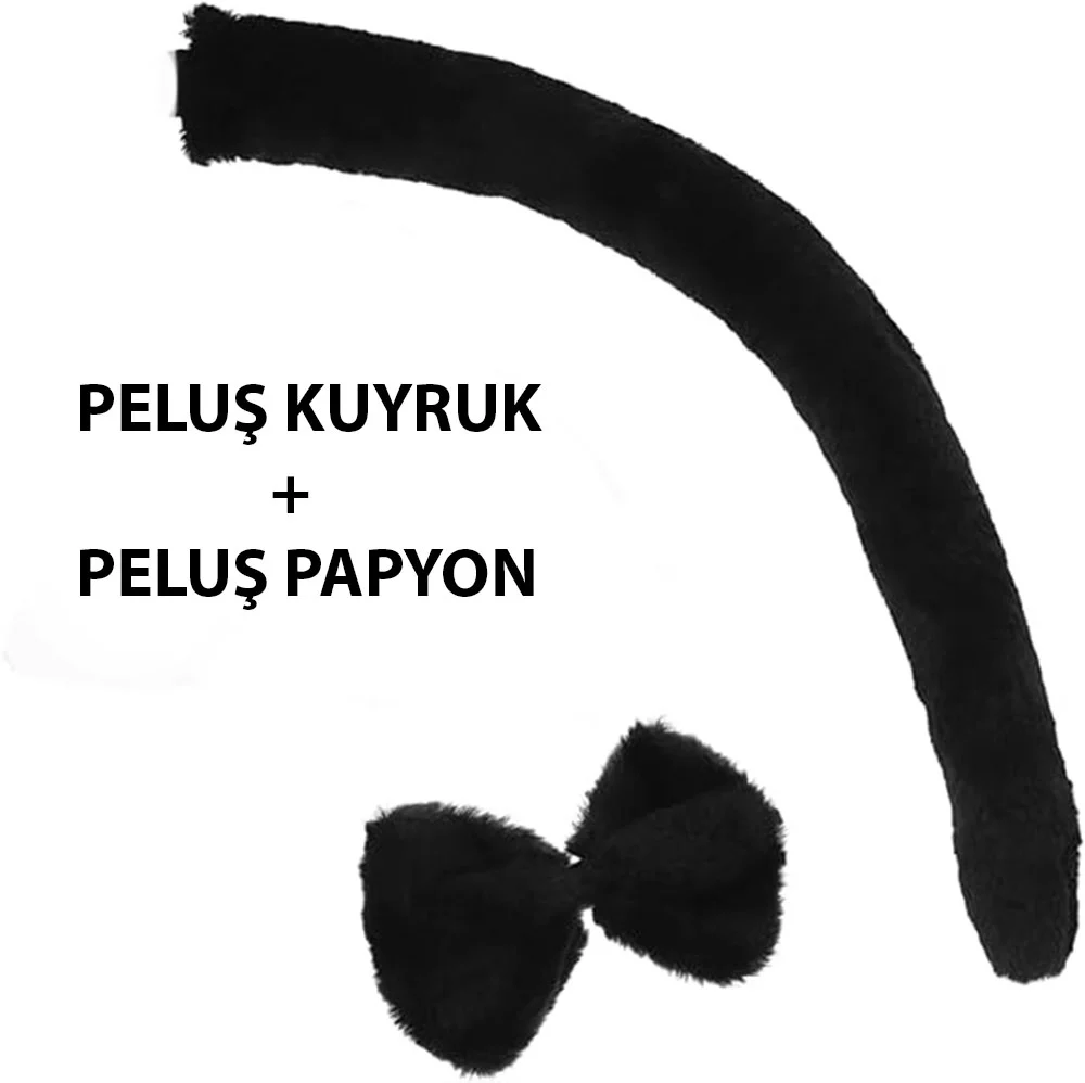 Peluş Siyah Renk Kuyruk ve Papyon Yetişkin Çocuk Uyumlu görsel 3