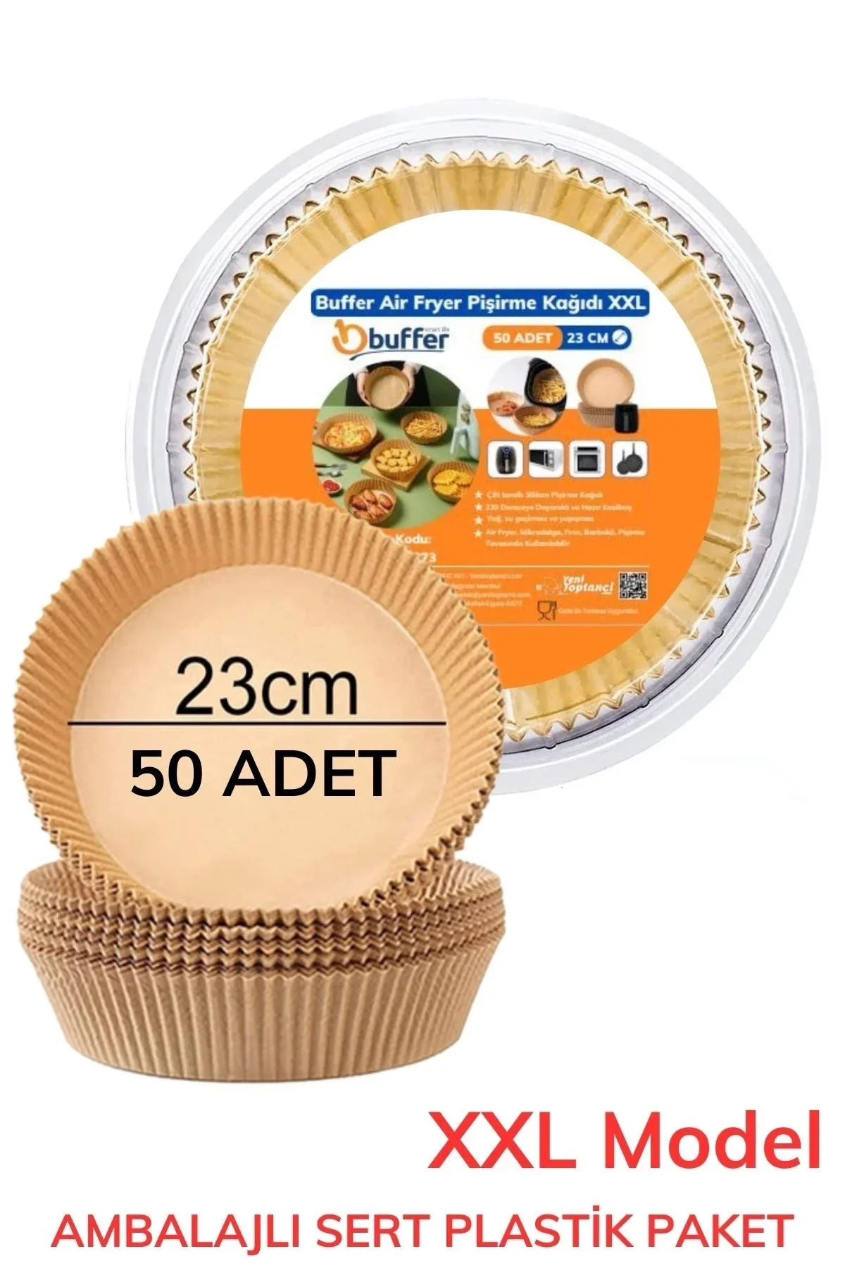 50 Adet 20 cm Air Fryer Pişirme Kağıdı Tek Kullanımlık Yağ Geçirmez Yuvarlak Tabak Model PVC görsel 7