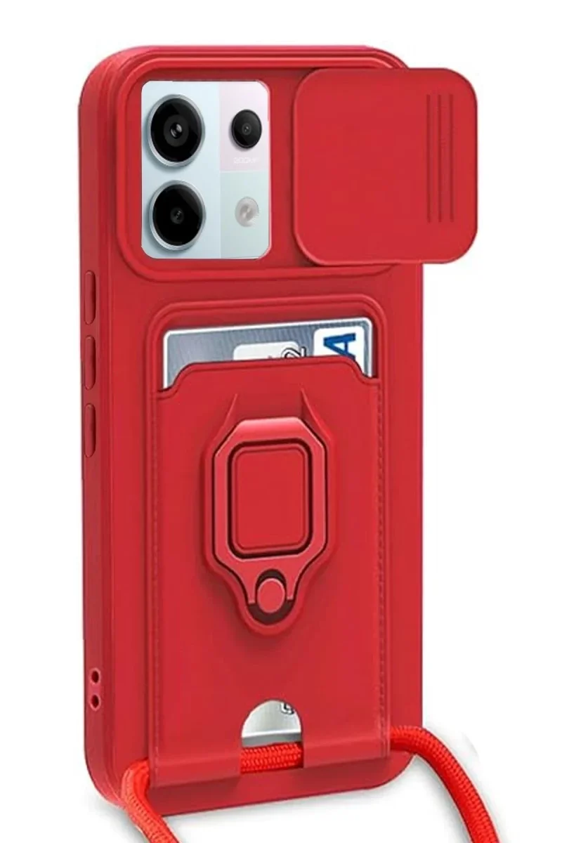 Xiao Red Note 13 Pro 5G Kılıf Zuma Kartvizitli Yüzüklü Silikon - Kırmızı