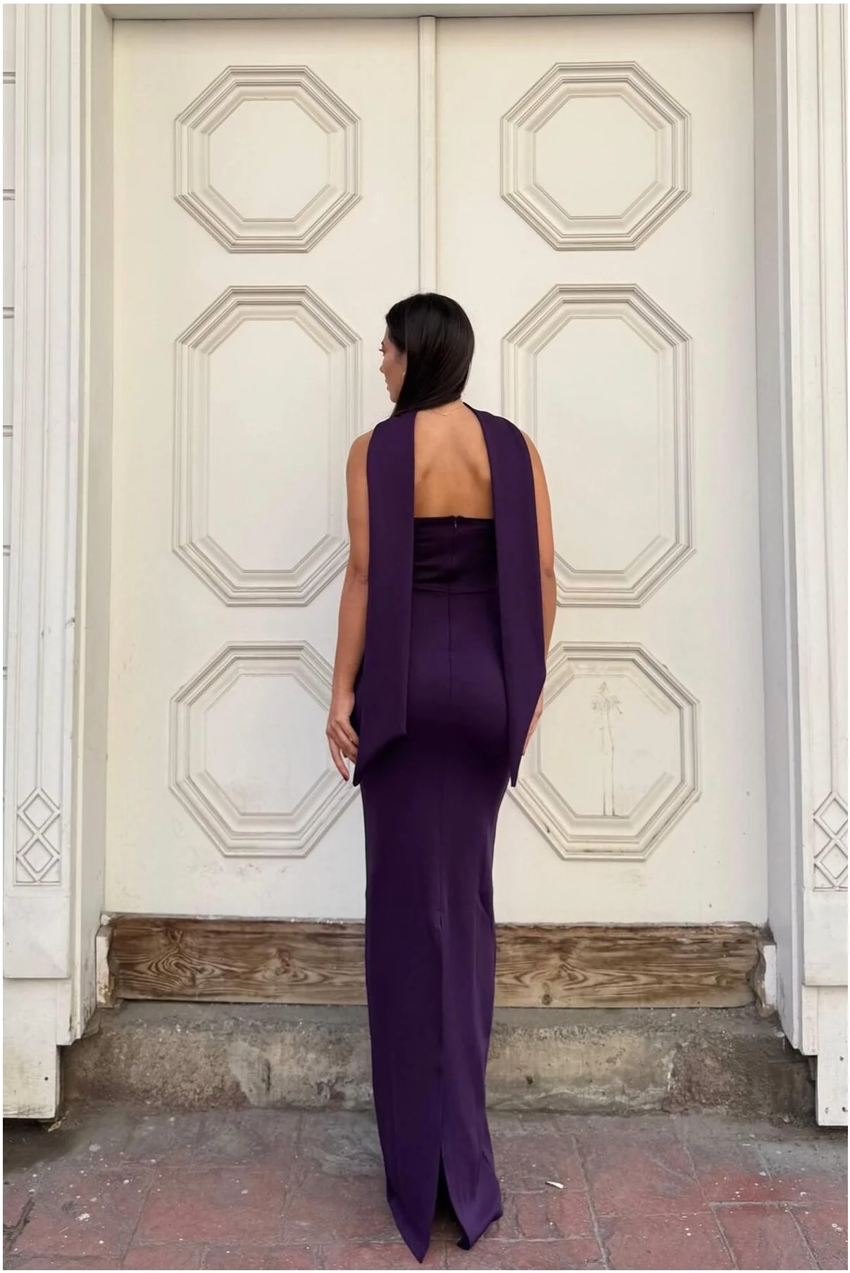 Kadın Modern Stil Scuba Esnek Kumaş Straplez Balık Kesim Abiye Elbise görsel 3