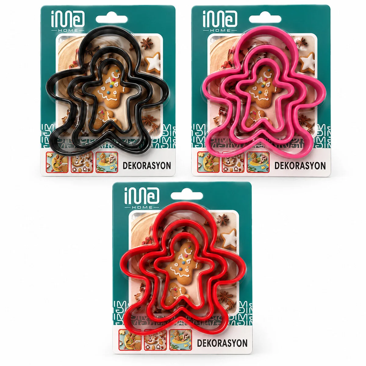 3 Boy Metal Silikon Kenar Kılıflı Kurabiye Kalıp Seti 8 X 5.5CM - 9.5 X 8CM - 13.5 X 11CM - Herhangi Bir Renk Gönderilir