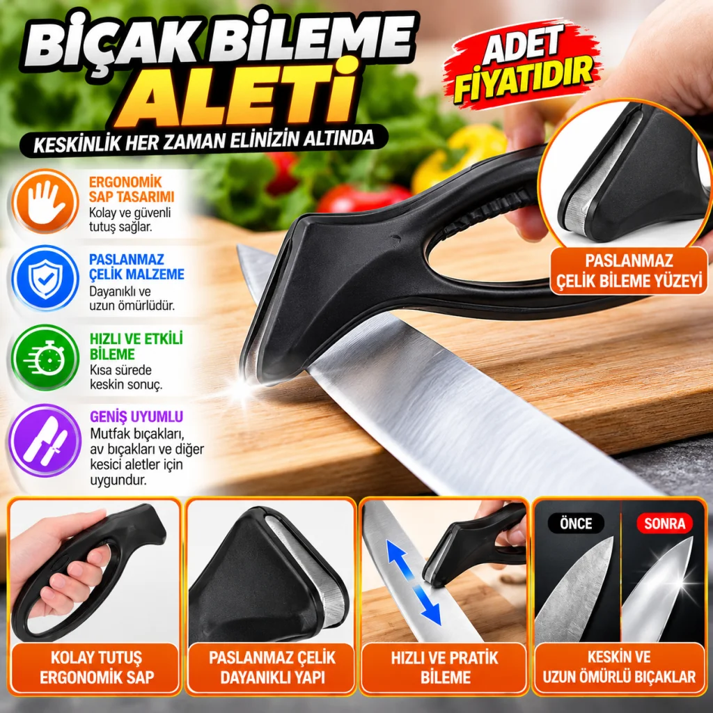 Kolay Tutuş Saplı Paslanmaz Çelik Manuel Bıçak Bileme Aleti (adet fiyatıdır)