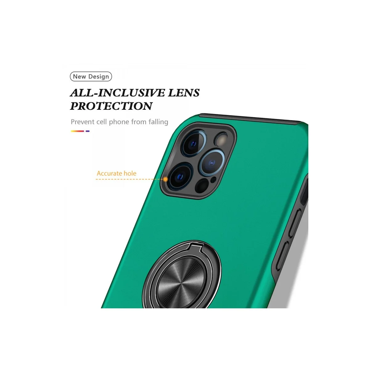 Apple İphone 12 Pro Kılıf Elit Yüzüklü Kapak - Yeşil görsel 4