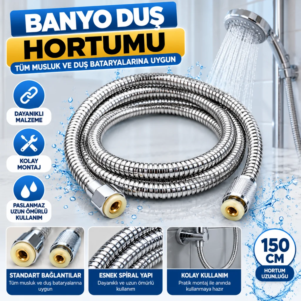 Banyo Duş Hortumu Tüm Musluk Duş Bataryalarına Uygun Duş Hortumu