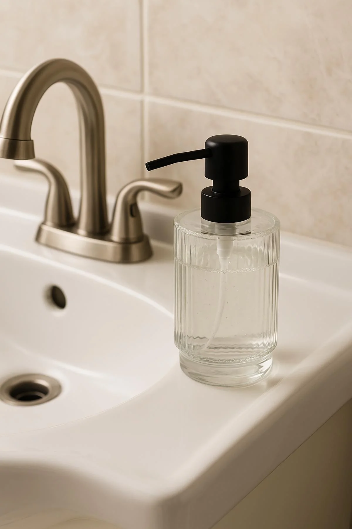 Cam Şeffaf Sıvı Sabunluk 200 ml Banyo Lavabo görsel 4