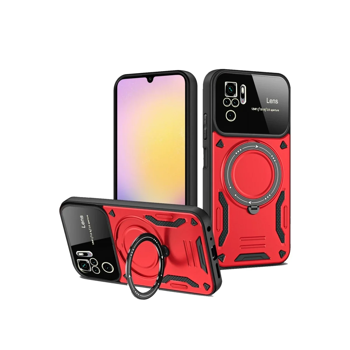 Xiao Red Note 10s Kılıf Joy Lens Standlı Kapak - Kırmızı