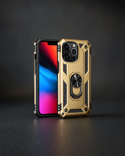 Apple İphone 14 Pro Max Kılıf Sofya Yüzüklü Silikon Kapak - Gold