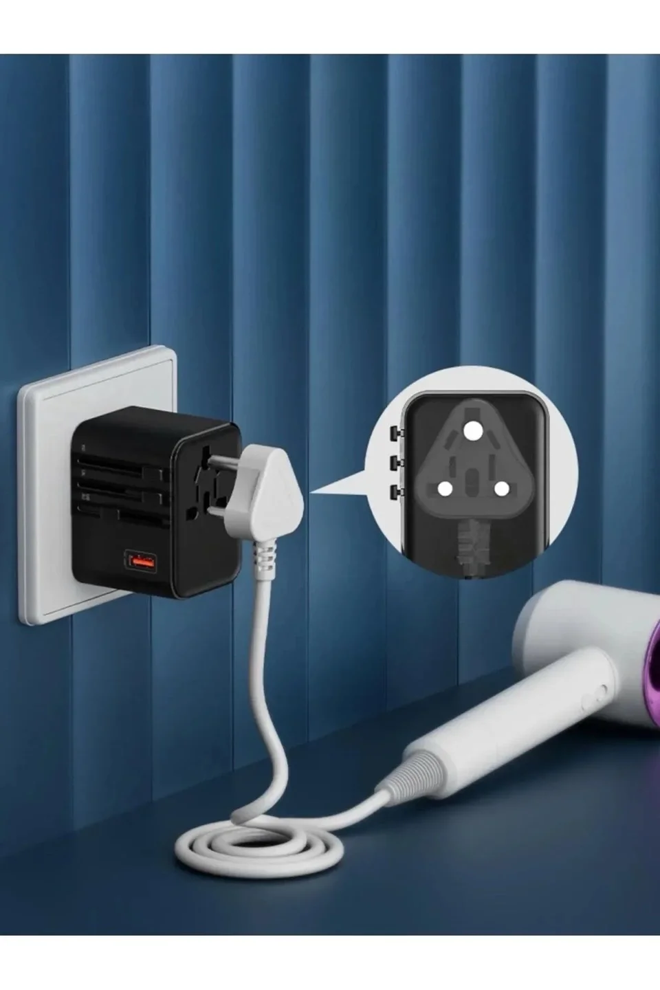 25w Evrensel Seyahat Adaptörü, Eu/us/uk/au Priz Dönüştürücü, 1x Usb, 2x Type-c Hızlı Şarj görsel 2