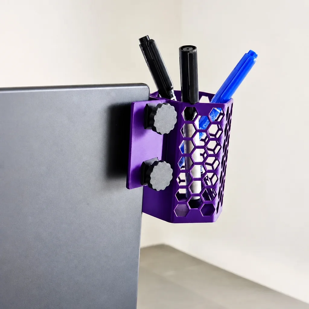 3D Baskı Monitor Kalemlik - Petek Desenli Laptop Kenar Altıgen Kalemlik-Mor görsel 2