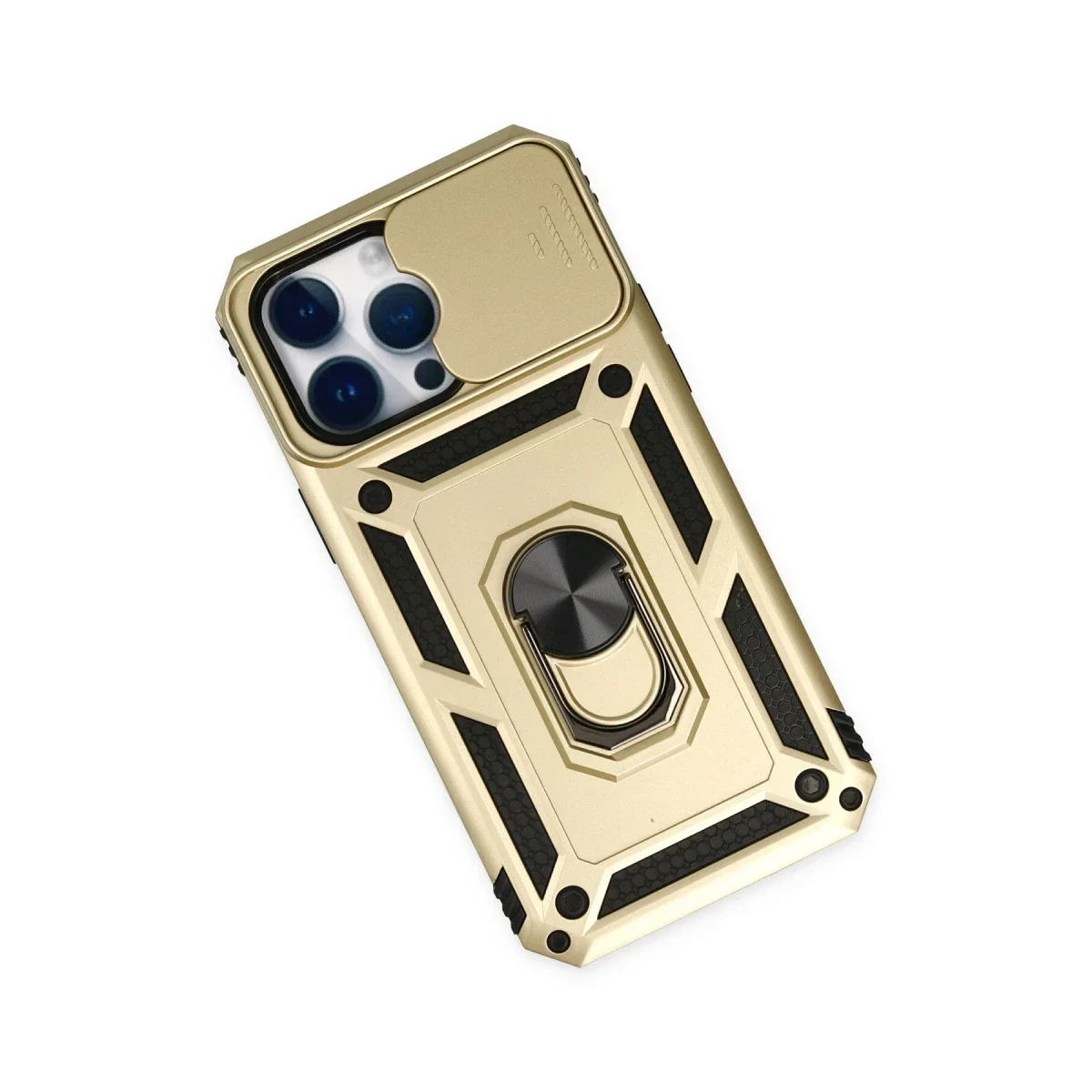 Apple iPhone 14 Pro Kılıf Pars Lens Yüzüklü Silikon - Gold görsel 3