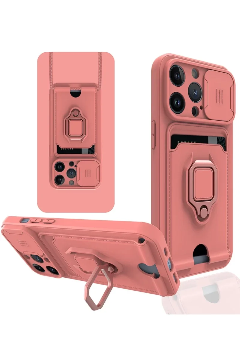 Apple iPhone 13 Pro Kılıf Zuma Kartvizitli Yüzüklü Silikon - Pembe