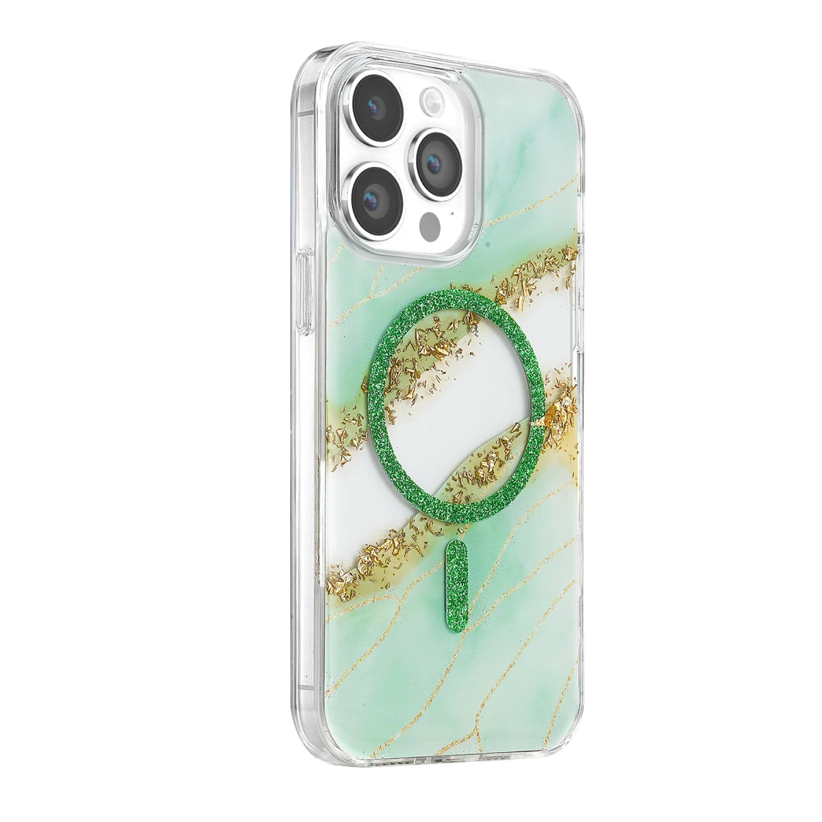 Onegif Apple iPhone 15 Pro Max Lotus Simli Magsafe Kapak - Yeşil görsel 2