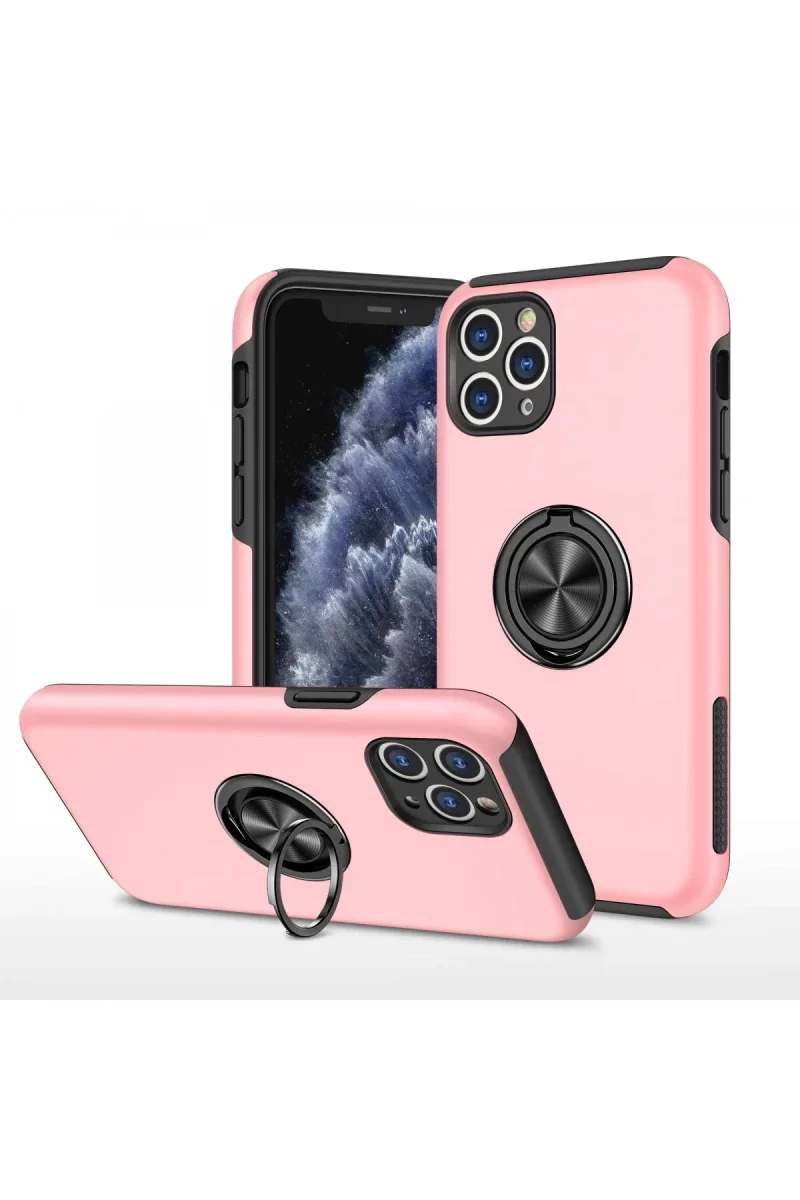 Apple iPhone 11 Pro Max Kılıf Elit Yüzüklü Kapak - Pembe