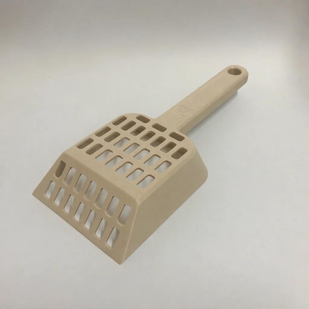3D Baskı Kedi Kumu Küreği - Geniş Hazneli Eleme Küreği-Bej görsel 2