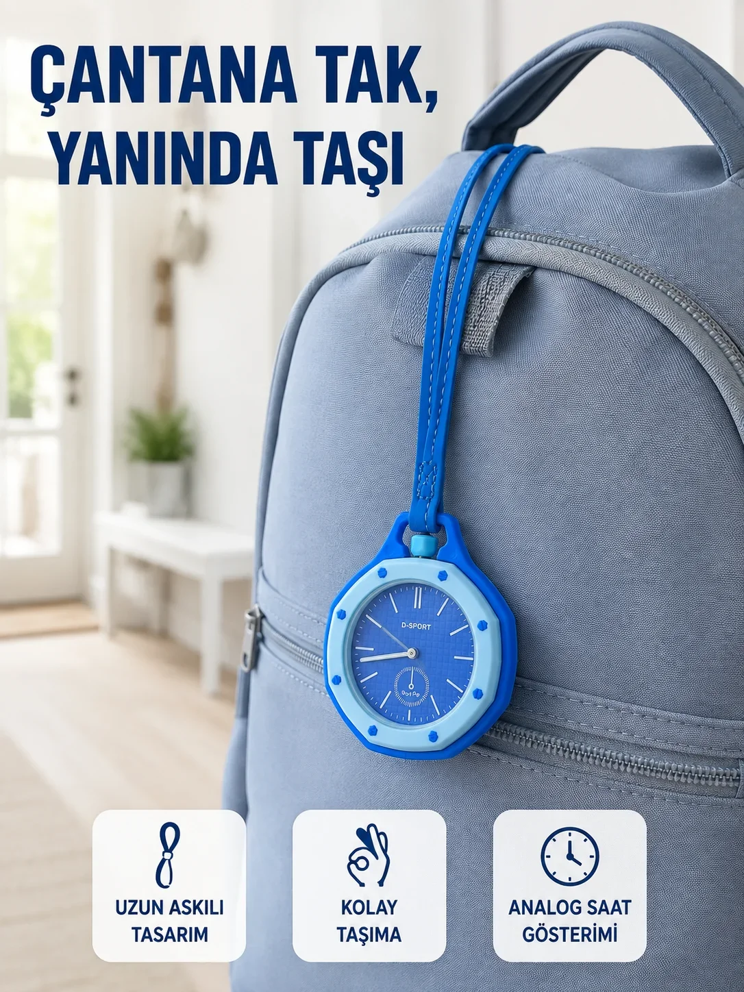Çanta ve Anahtarlık İçin Askılı og Taşınabilir Charm Saat Mavi