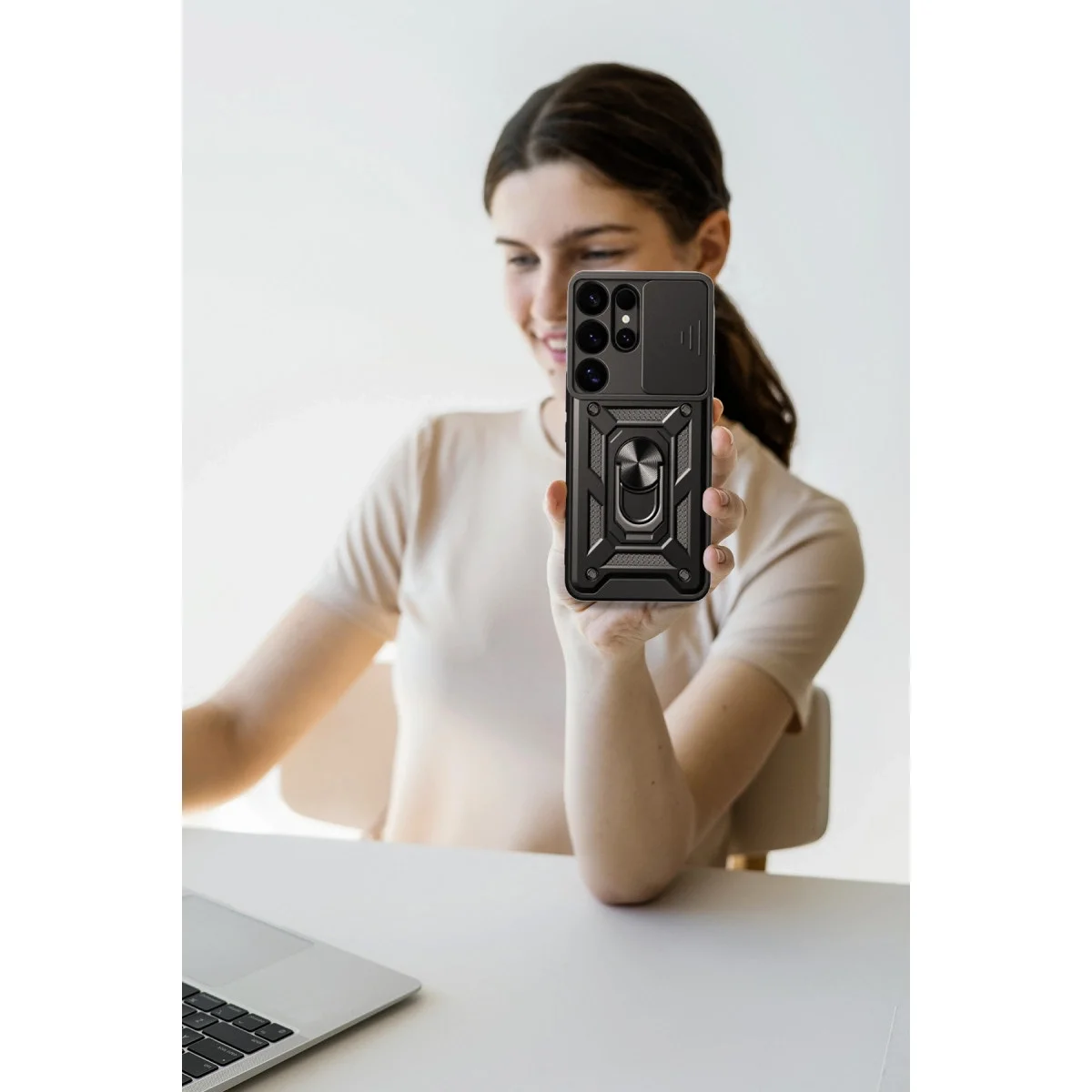 Samsung Galaxy S25 Ultra Kılıf Pars Lens Yüzüklü Silikon - Lacivert görsel 3