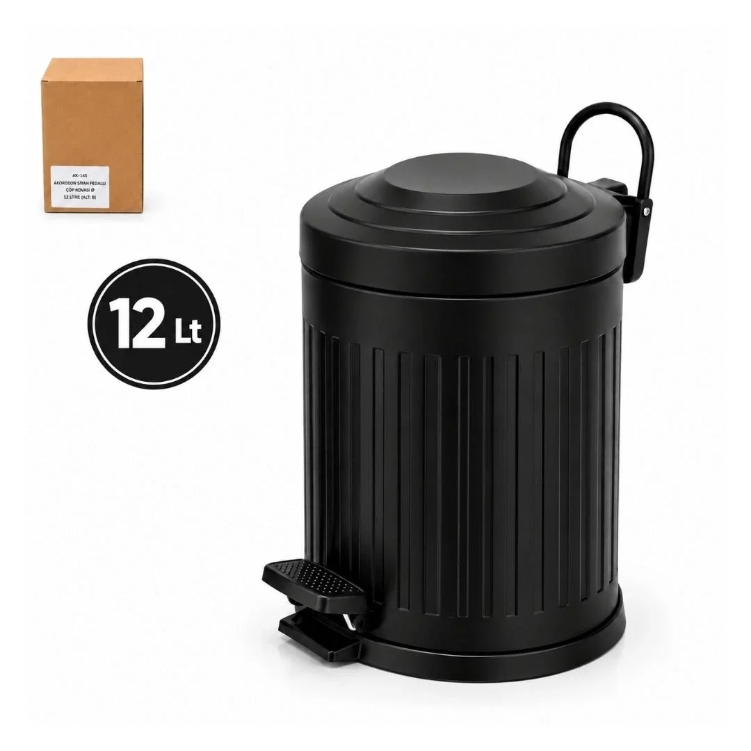 Siyah Amortisörlü 12 L Pedallı Çöp Kovası görsel 2