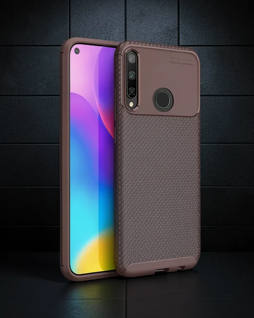 Huawei P40 Lite E Kılıf Auto Focus Karbon Kapak - Kahverengi