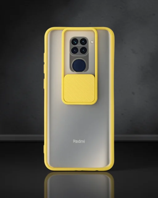 Xiaomi Redmi Note 9 Kılıf Palm Buzlu Kamera Sürgülü Silikon - Sarı