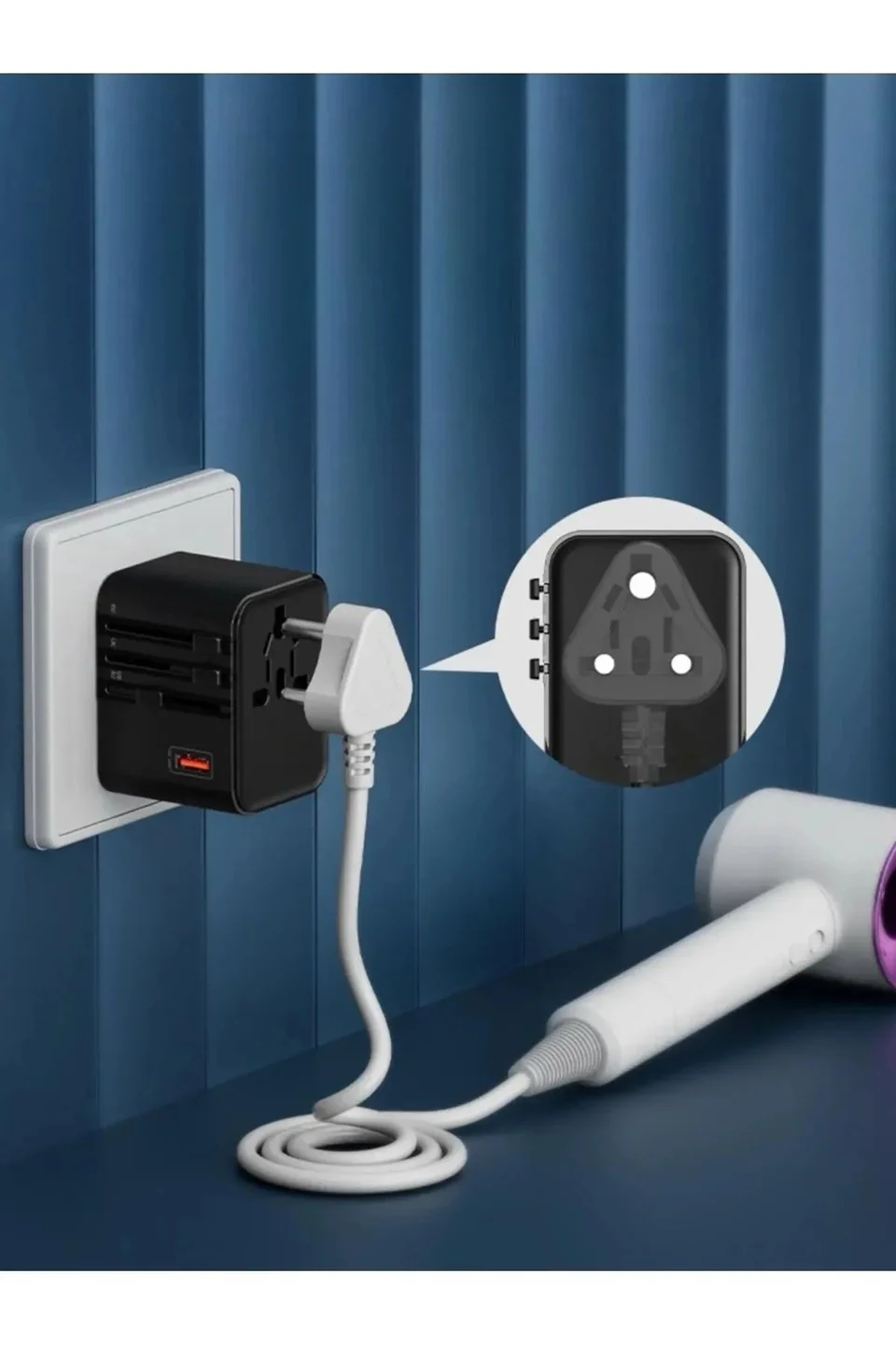 25W Evrensel Seyahat Adaptörü, EU/US/UK/AU Priz Dönüştürücü, 1x USB, 2x Type-C Hızlı Şarj görsel 2
