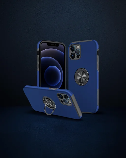 Apple İphone 12 Pro Kılıf Elit Yüzüklü Kapak - Lacivert