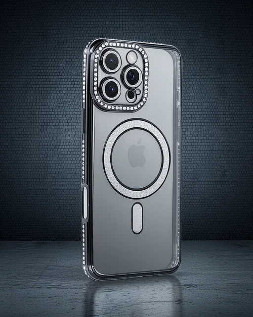Apple İphone 16 Pro Max Kılıf Joke Simli Magneticsafe Kılıf - Gri