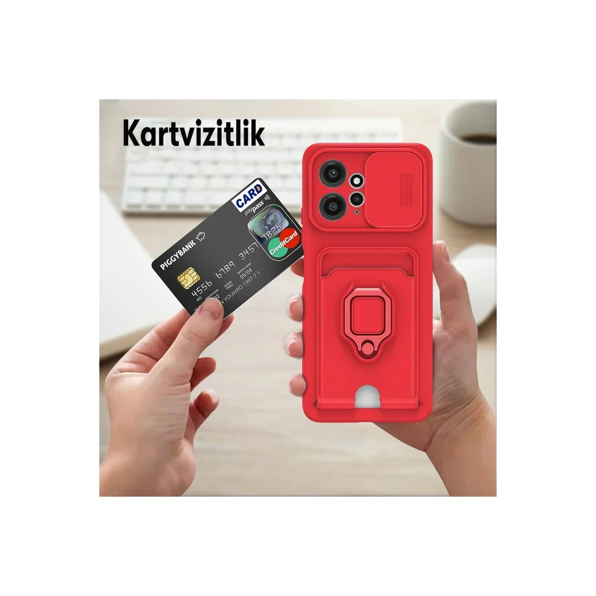 Xiaomi Redmi Note 12 4G Kılıf Zuma Kartvizitli Yüzüklü Silikon - Kırmızı görsel 5