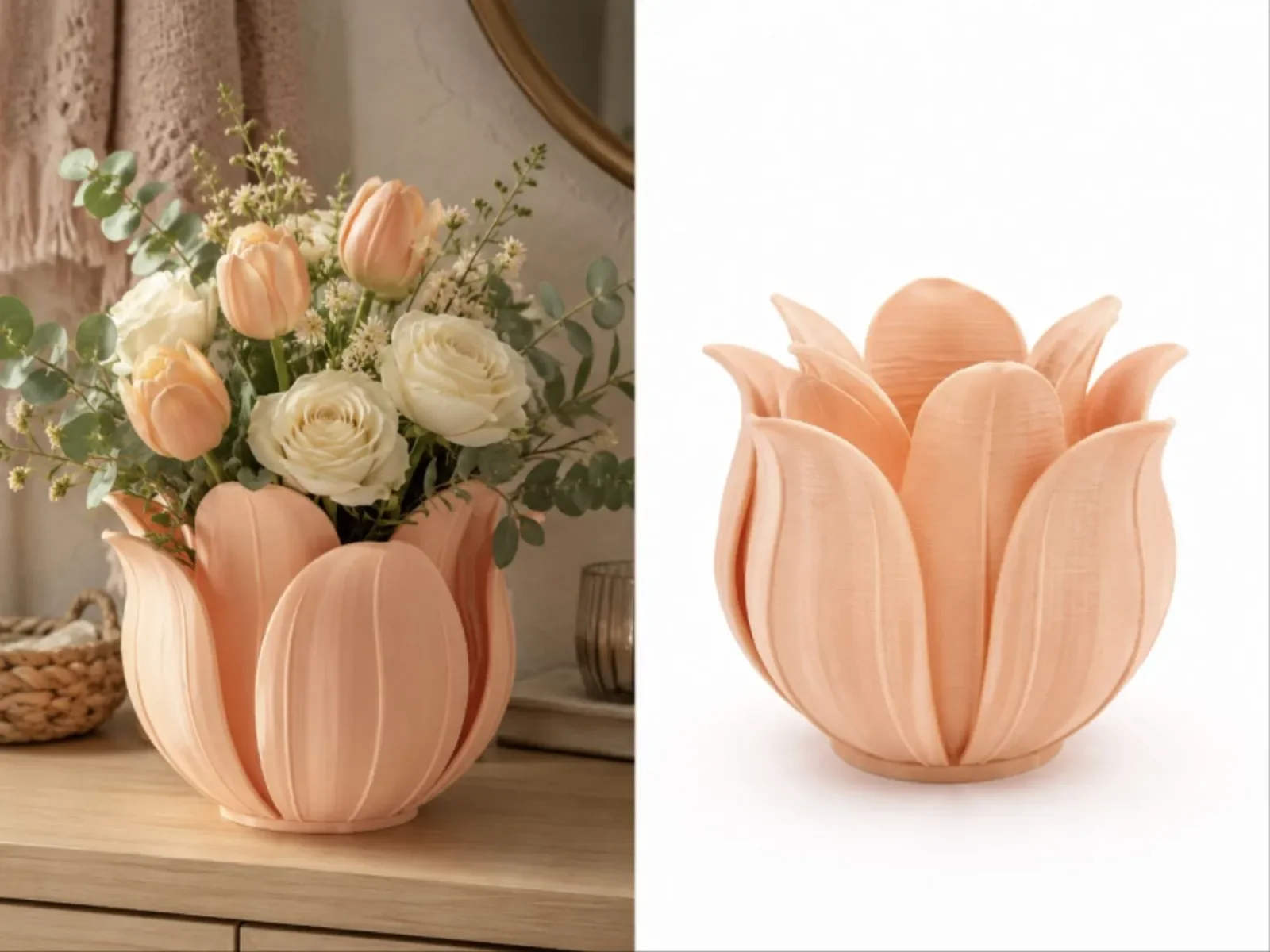 3D Baskı Lotus Yapraklı Vazo - Dekoratif Çiçeklik-Turuncu