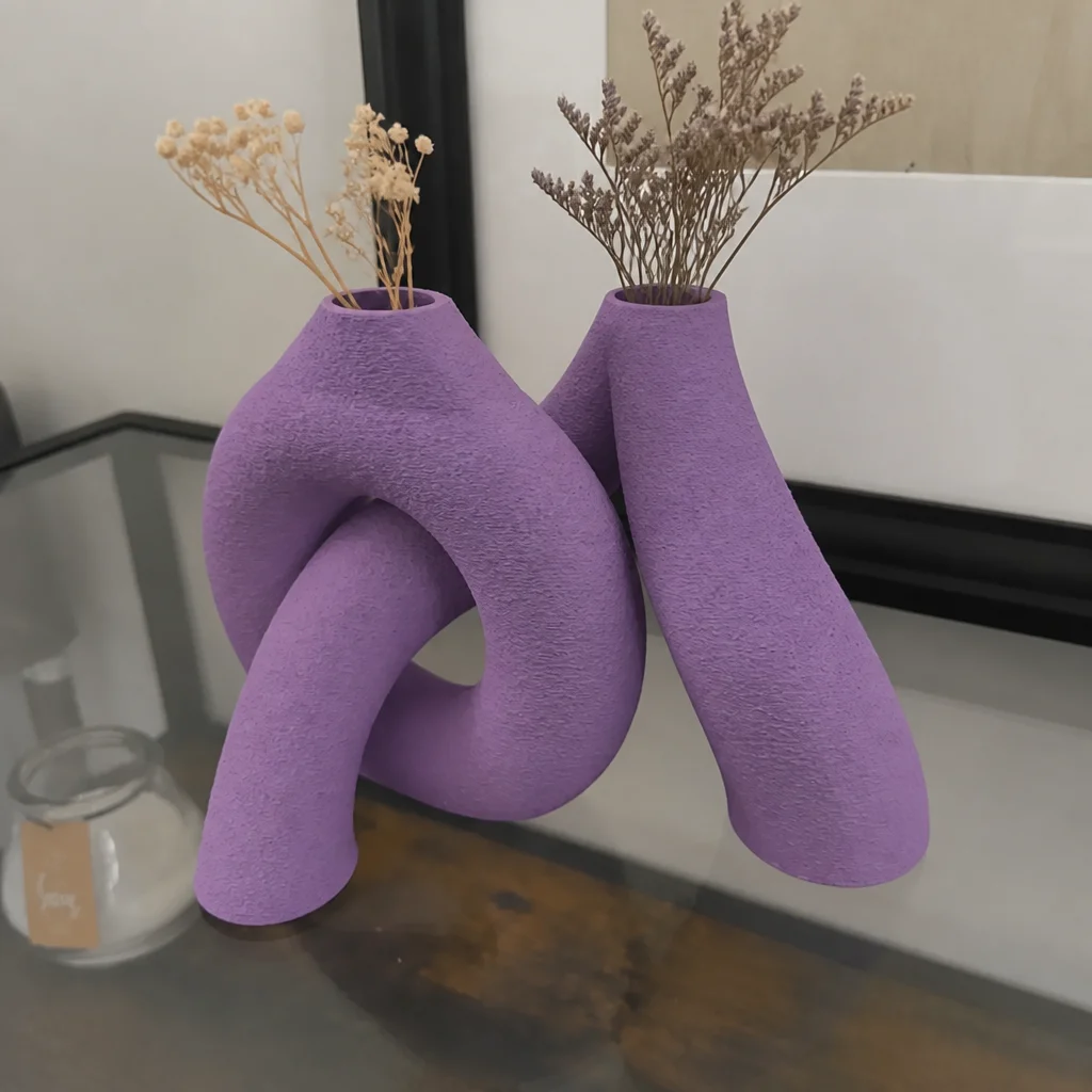 3D Baskı Interlocking Vazo - İç İçe Geçen Dekoratif Vazo-Mor görsel 3