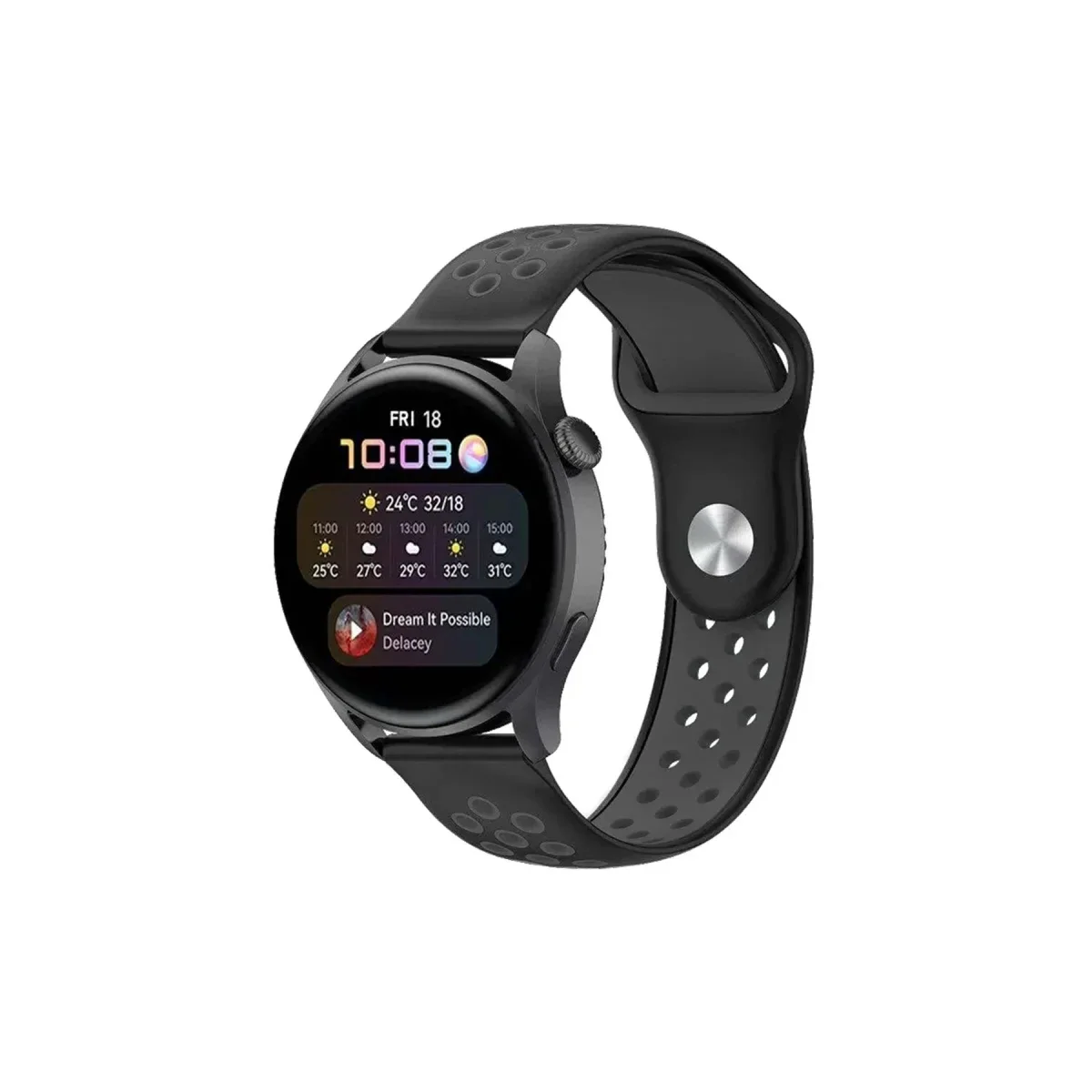 Watch 22mm Spor Delikli Kordon - Siyah-Füme