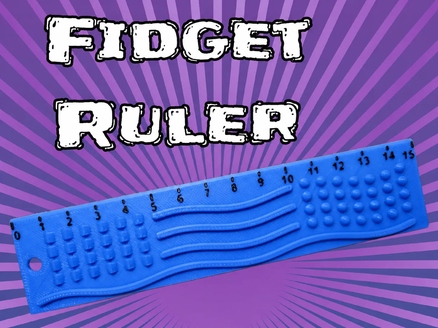 3D Baskı Dokunsal Fidget Cetveli - Kabartmalı Stres ve Odaklanma Oyuncağı - Mavi