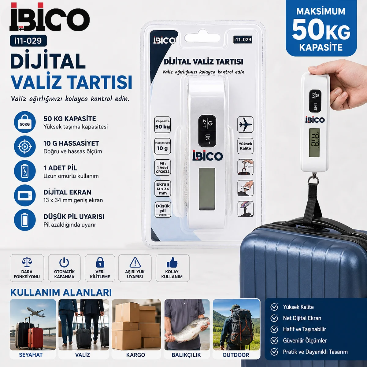 Dijital Valiz Terazisi 50kg - 10g Hassasiyet görsel 3
