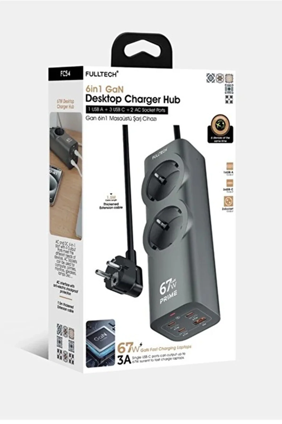 67W Hızlı Şarjlı Akıllı Çoklu Priz – 2000W Güç, 2 USB-C + 2 USB-A Çıkışlı, Telefon & Laptop Uyumlu görsel 7
