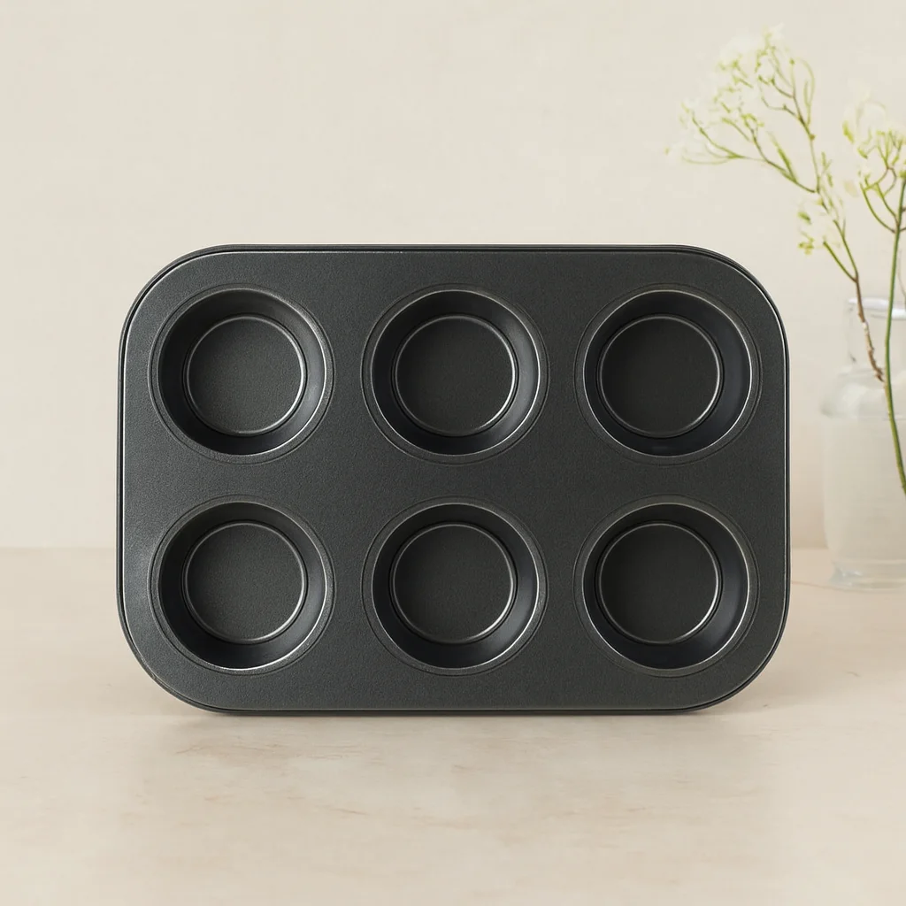 6 Gözlü Siyah Metal Muffin Kalıbı