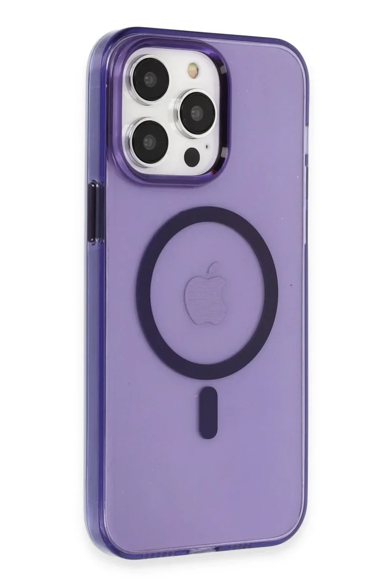 Apple iPhone 14 Pro Max Kılıf Tron Şeffaf Magsafe Kapak - Derin Mor