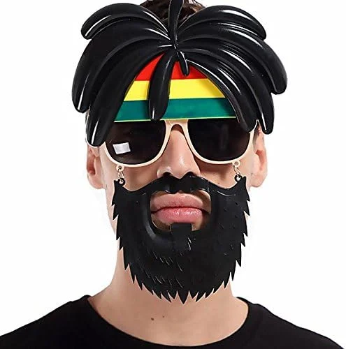 Rasta Peruklu Rasta Sakallı Bob Marley Bıyıklı Parti Gözlüğü 27x18 cm görsel 2