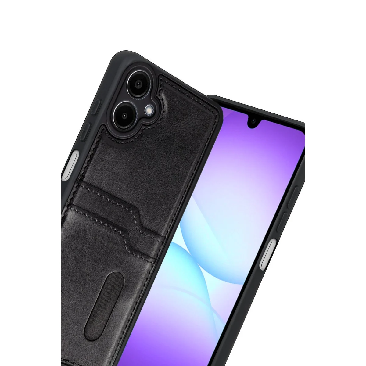 Samsung Galaxy A07 4g Sara Kartvizitli Deri Kılıf - Siyah görsel 2