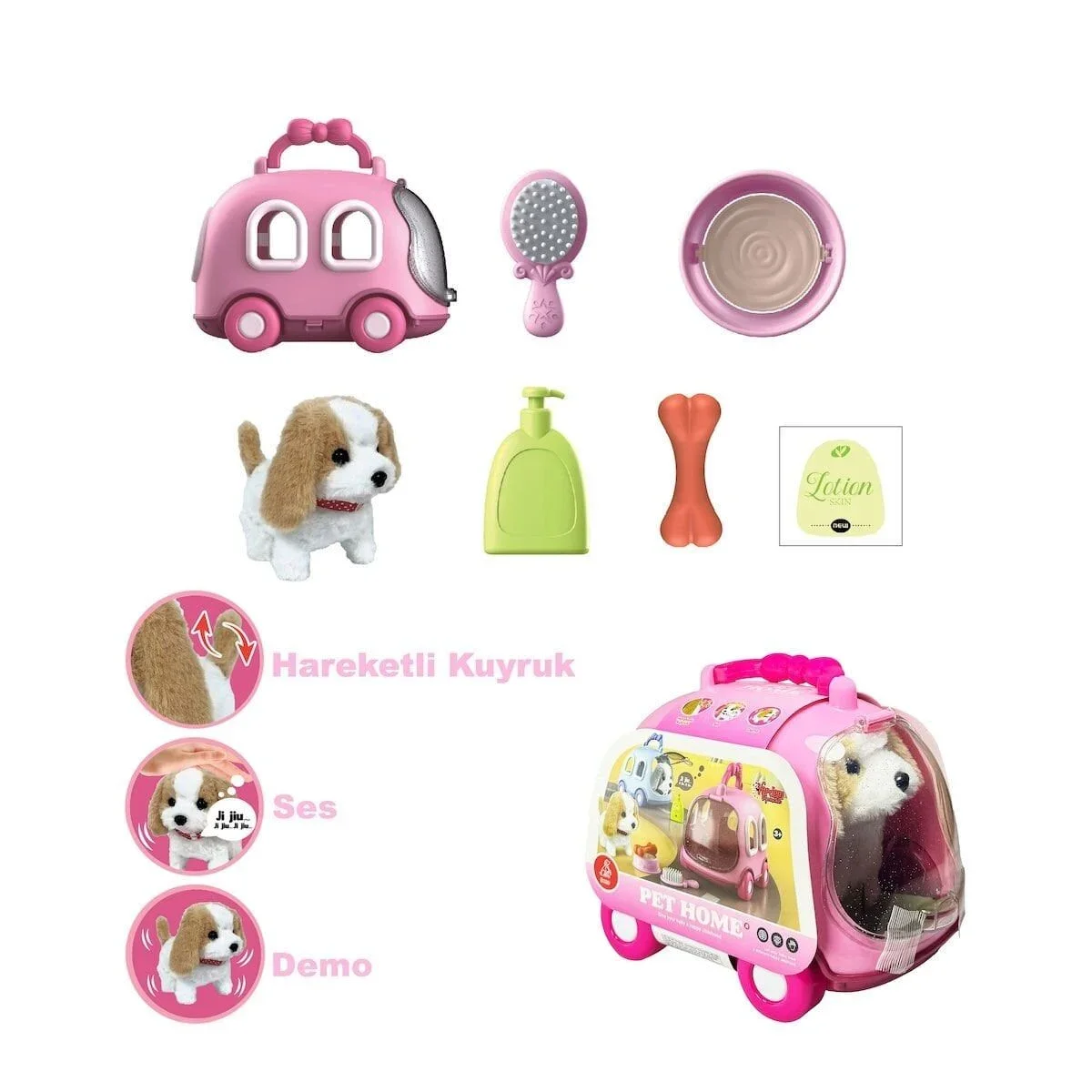 JND-6802 Taşıma Araba Çantalı Hareketli Pilli Köpek Set -Vardem Oyuncak görsel 4