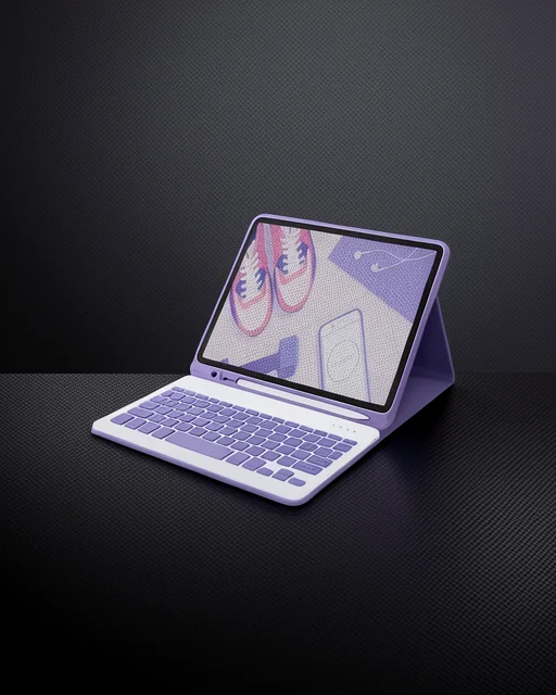 Apple İpad 10.2 (9.nesil) Kılıf Kc01 Smart Klavyeli Tablet Kılıfı - Derin Mor
