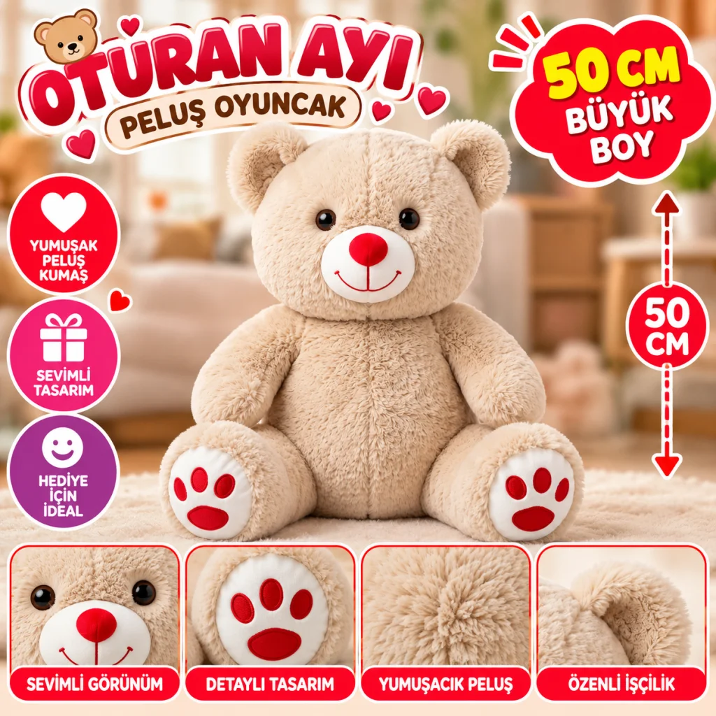 50 Cm Oturan Ayı Peluş Oyuncak