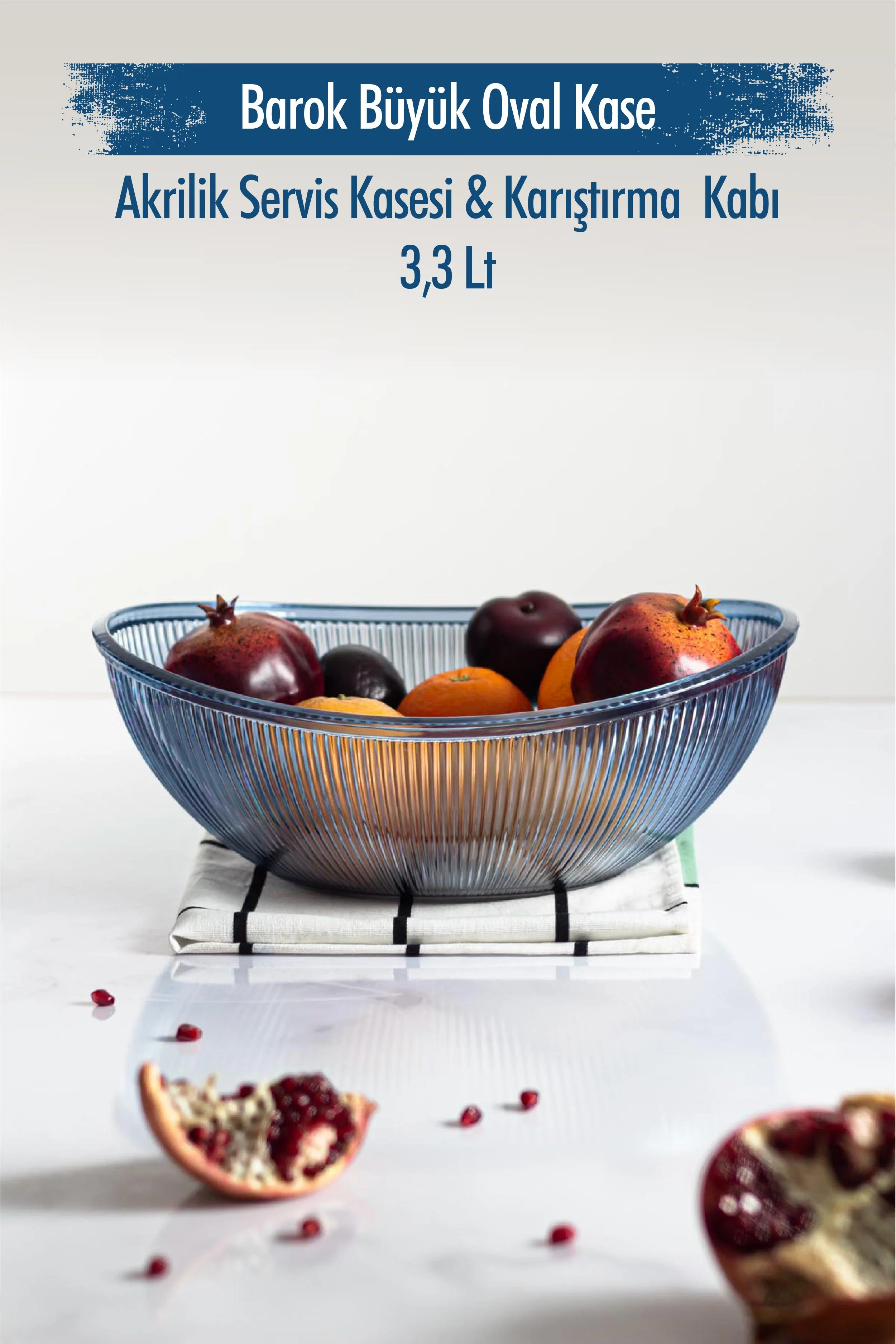 Akrilik Barok Lacivert Büyük Oval Meyve & Salata Kasesi & Karıştırma Kabı / 3,3 Lt (CAM DEĞİLDİR) görsel 2