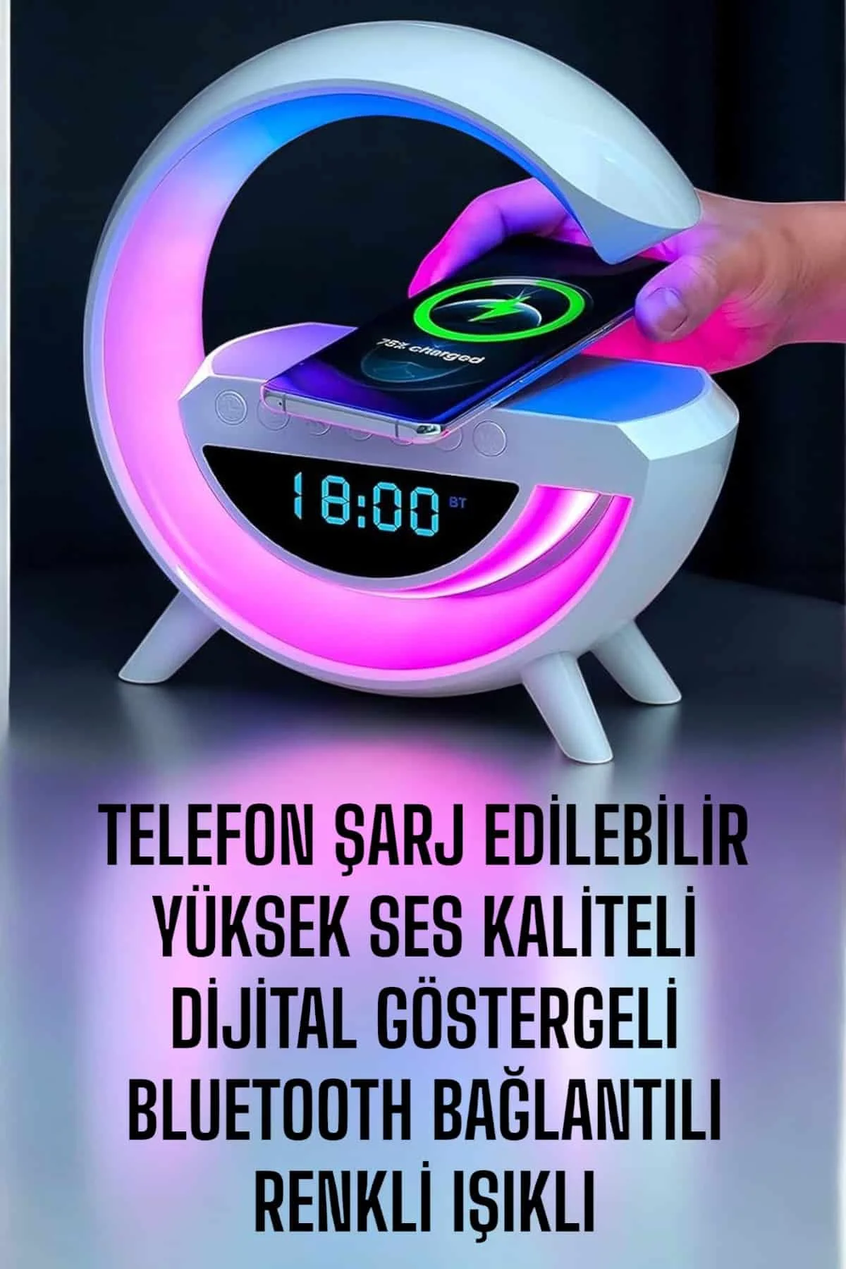Bluetooth Hoparlör Dijital Göstergeli Wireless Şarj RGB Işıklı görsel 2