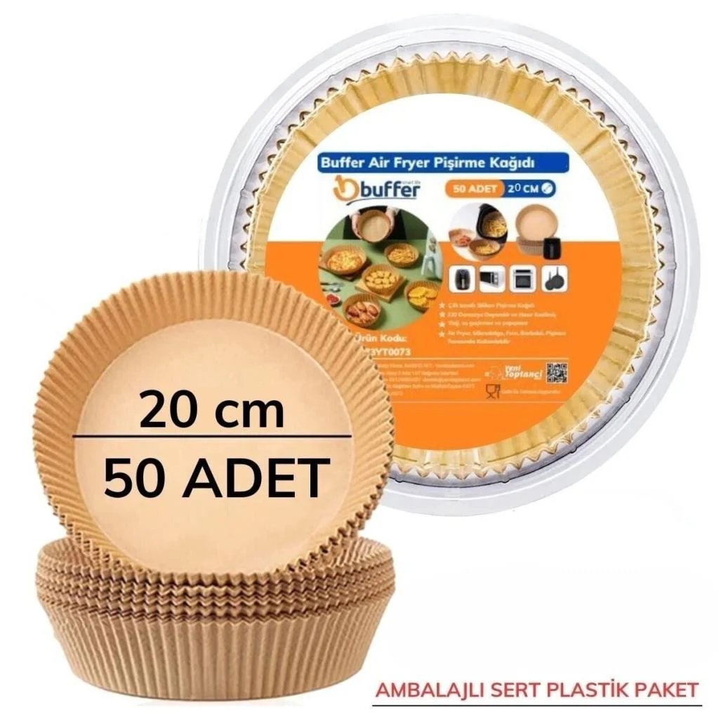 50 Adet 20 cm Air Fryer Pişirme Kağıdı Tek Kullanımlık Yağ Geçirmez Yuvarlak Tabak Model PVC görsel 5
