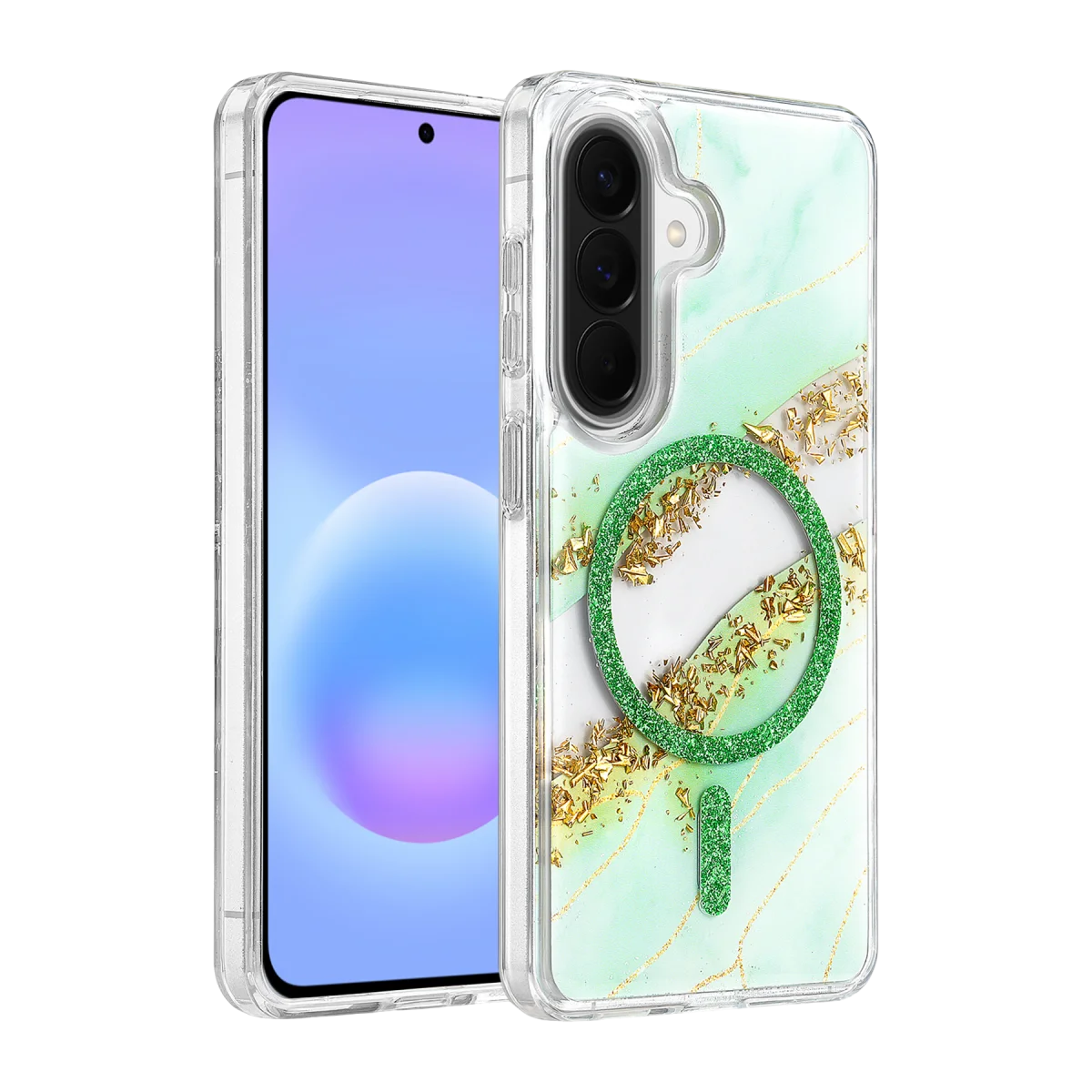 Onegif Samsung Galaxy A56 Lotus Simli Magsafe Kapak - Yeşil