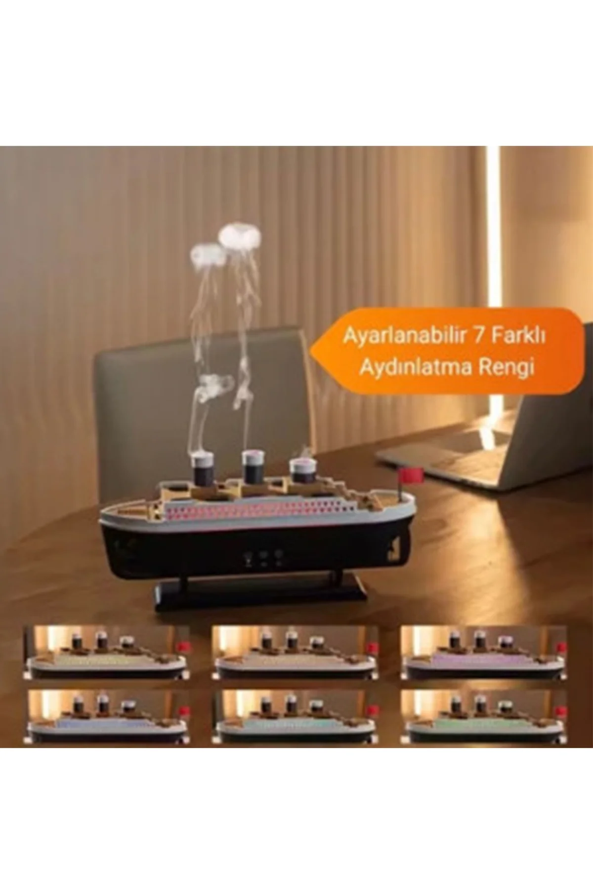 Titanic Gemi Hava Nemlendirici Işıklı Fonksiyonlu Buhar Makinesi Kumandalı görsel 2